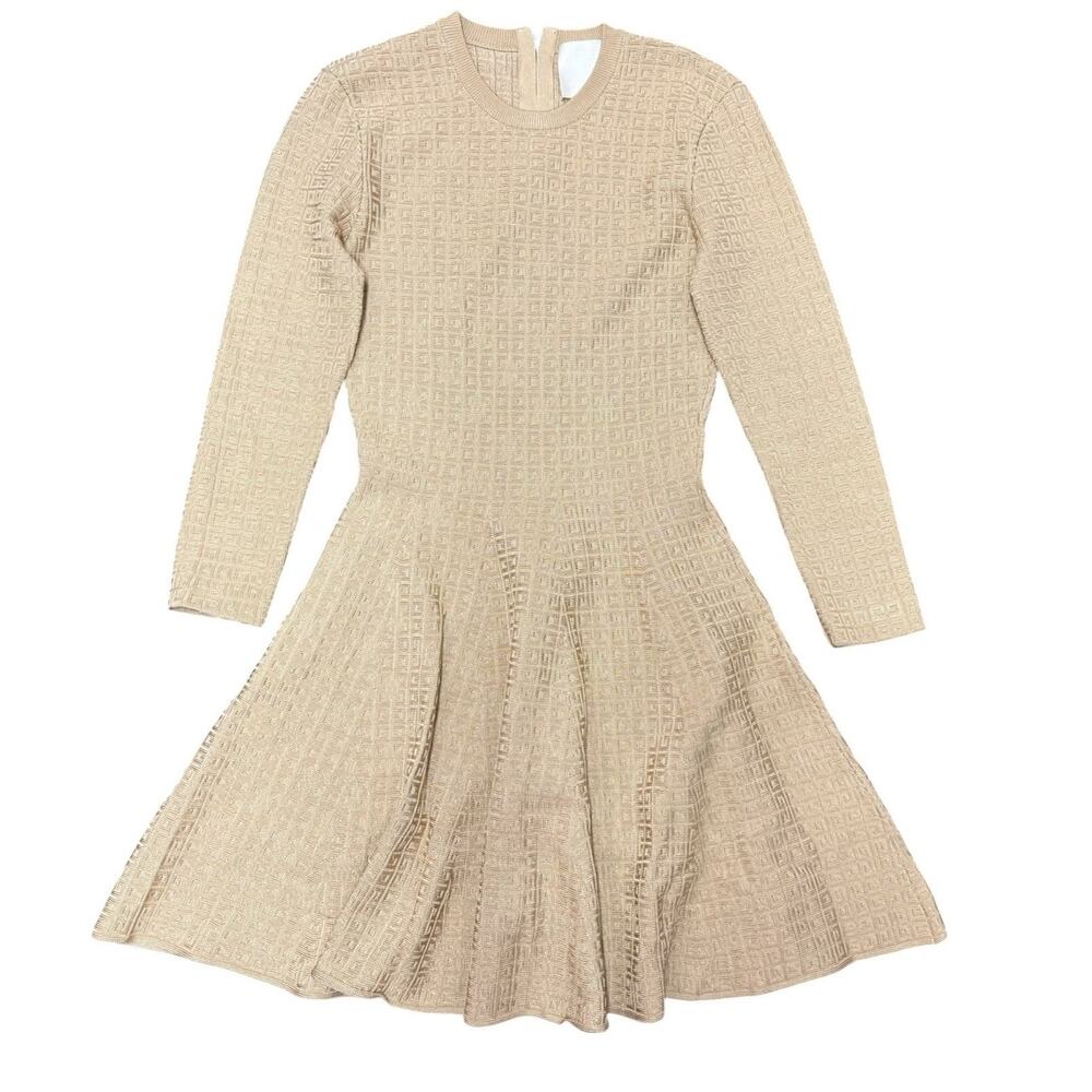 Givenchy 4G Logo Jacquard Knit Mini Dress Beige Long Sleeve Size Small - Picture 9 of 16